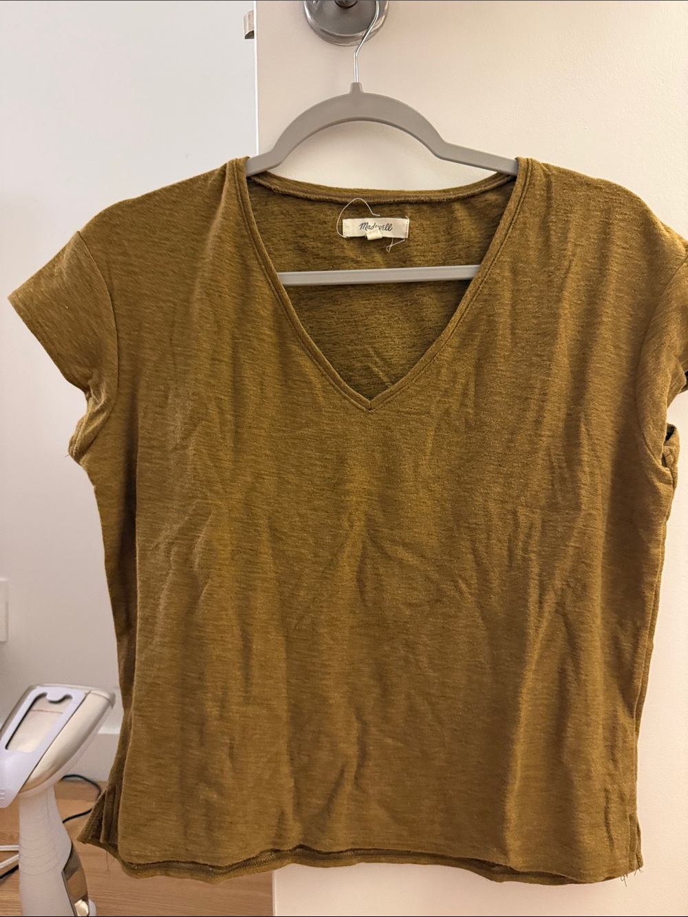 Madewell Women's V-Neck Short Sleeve Tee in Brown/Mustard Yellow size XS